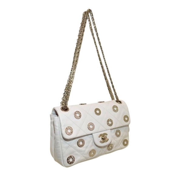 CHANEL White Swarovski Resort Charm Handbag RARE - Picture 2 of 6